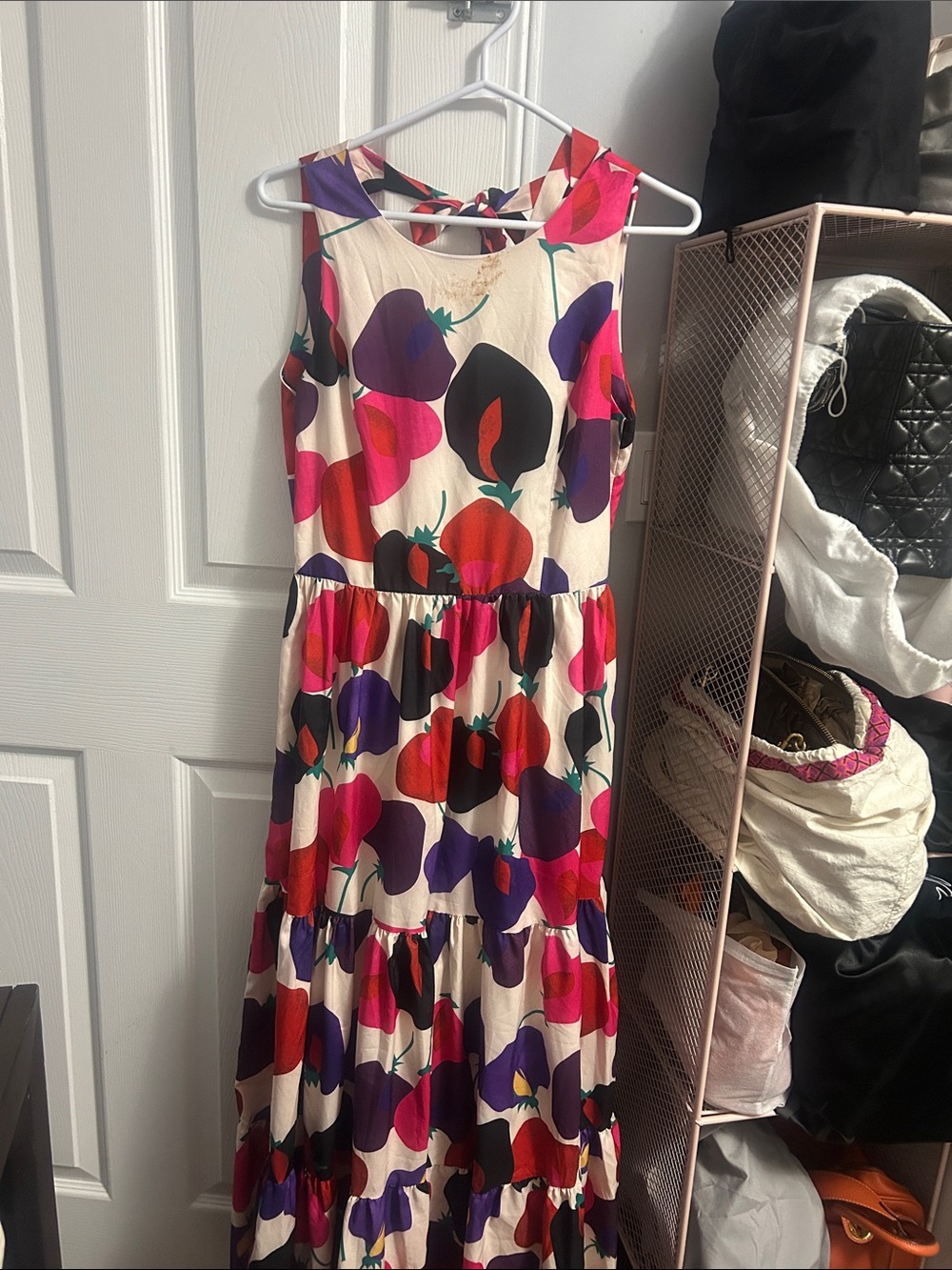 Dolce & Gabbana Cream Tiered Dress with Pink, Red and Purple Floral Print
